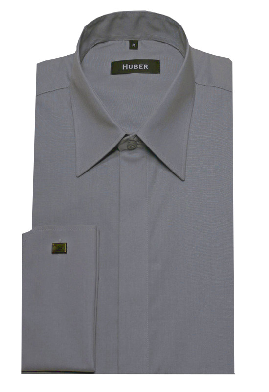 HUBER Umschlag-Manschetten Hemd grau HU-0014 Regular