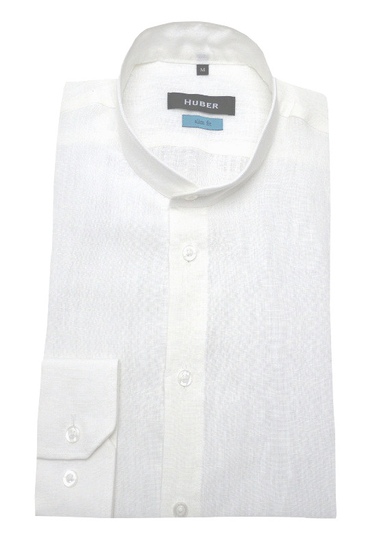 HUBER Stehkragen Leinen Hemd weiß HU-90391 Slim Fit