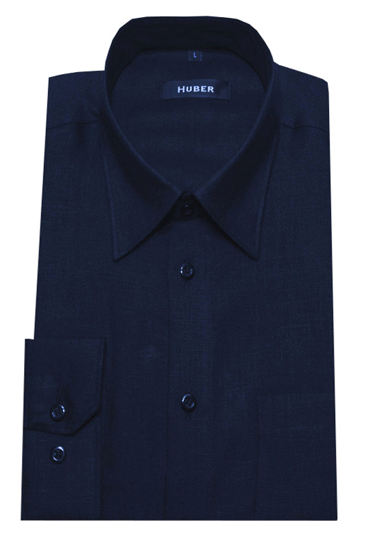 HUBER Leinen Hemd dunkel blau marine HU-0066 Regular