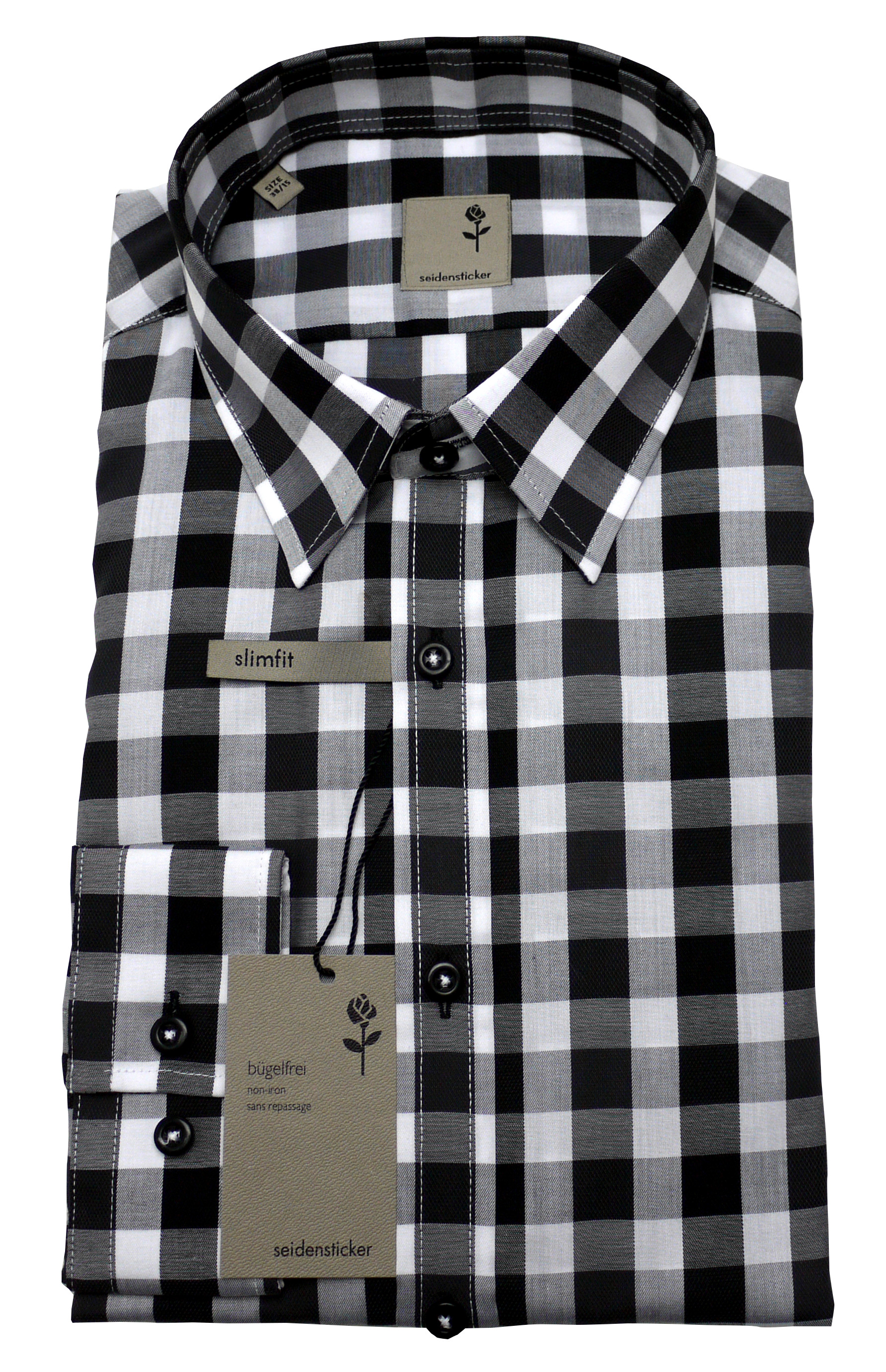 Tailored Fit  Hemd von Seidensticker Schwarze Rose Karo schwarz-weiss bügelfrei