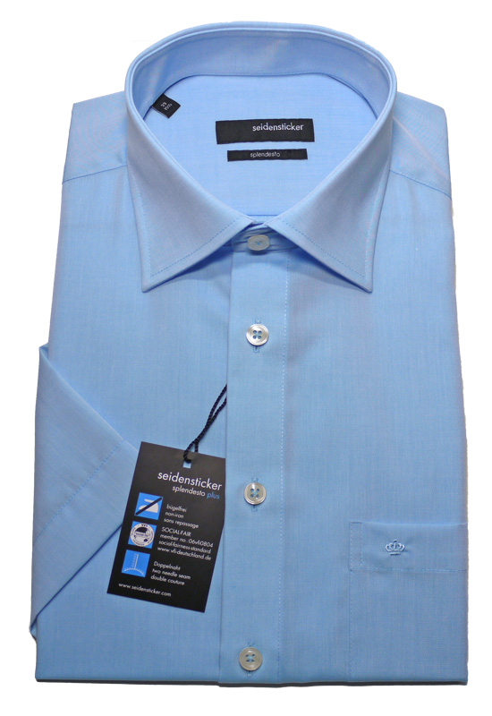 Classic Hemd von Seidensticker Splendesto Kurzarm aqua-blau Baumwolle bügelfrei