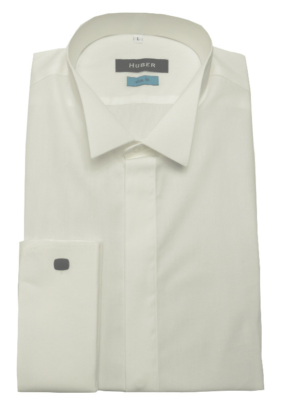 SlimFit Smoking Hemd champagner von HUBER verdeckte Knopfleiste