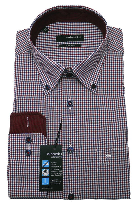 Freizeit Hemd von Seidensticker Splendesto mit Button-down-Kragen Karo klein Baumwolle bügelfrei