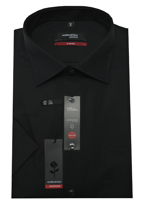 Seidensticker Kurzarm Hemd schwarz SP-0074 Regular Fit