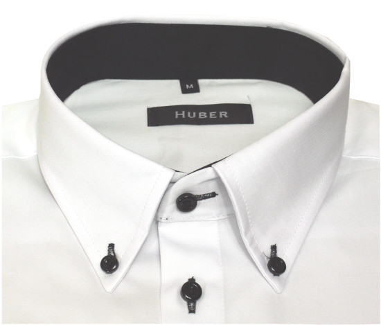 HUBER Hemd mit Button-down-Kragen weiss-schwarz Regular HU-0441