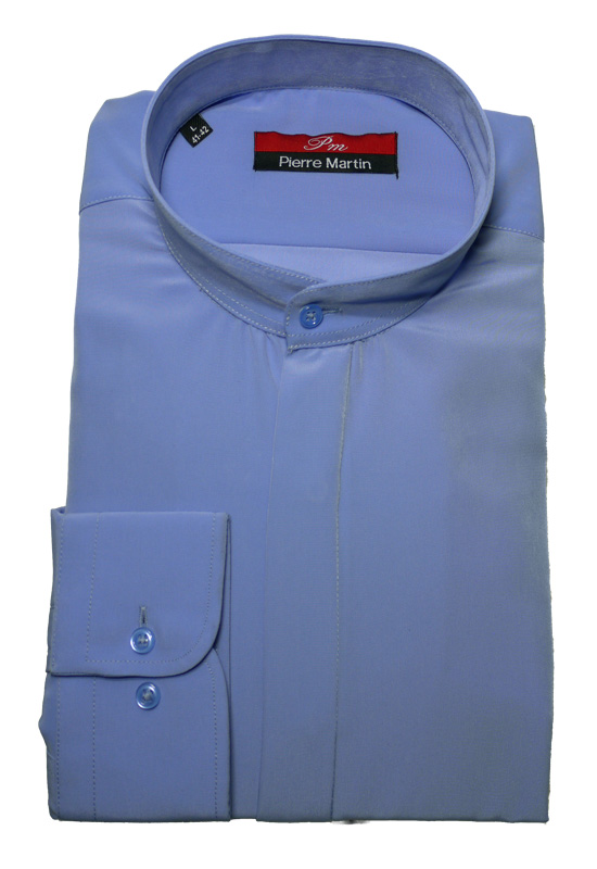 Stehkragenhemd von Del Pierro mit verdeckter Knopfleiste hellblau Baumwollmischung