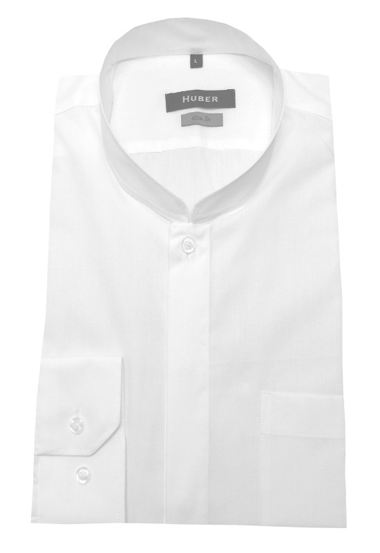 HUBER Stehkragen Hemd weiß Asia-Kragen HU-0326 Slim Fit