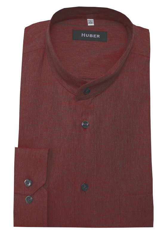 HUBER Stehkragen Hemd rot-ton leichter Flanell HU-0401 Regular