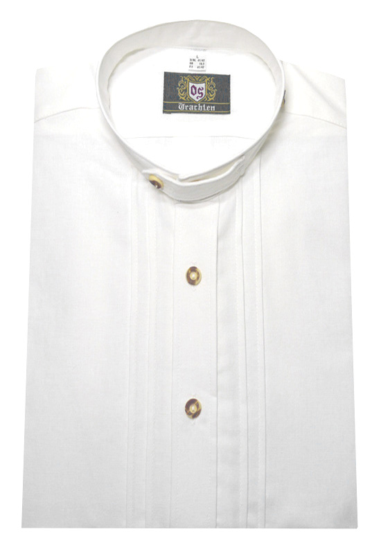 Orbis Stehkragen Trachtenhemd weiß mit Biesen-Plissee OS-0001 Regular Fit