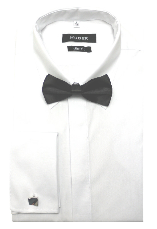 HUBER Umschlag-Manschetten Hemd weiß inkl. Fliege +Mansch.Knöpfe Slim Fit HU-1361