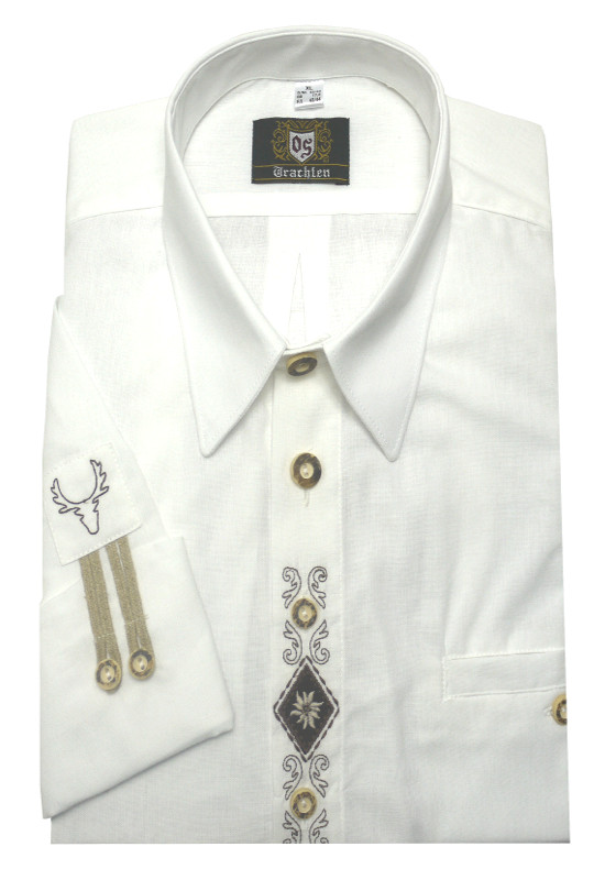 Orbis Trachtenhemd weiß mit Stickerei Krempelarm OS-0215 Comfort Fit
