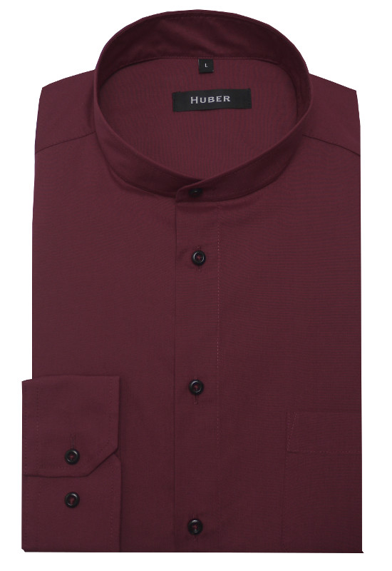 HUBER Stehkragen Hemd rot weinrot Regular Fit bügelleicht HU-0657