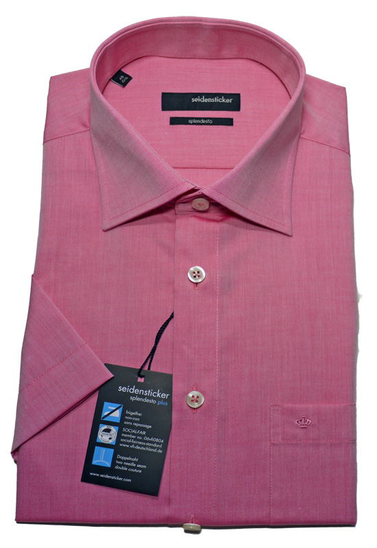 Classic Hemd von Seidensticker Splendesto Kurzarm rosé-rot Baumwolle bügelfrei