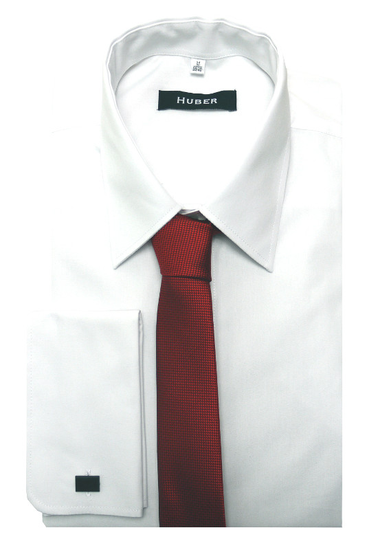 HUBER Umschlag-Manschetten Hemd weiß inkl.Krawatte rot HU-5311 Regular