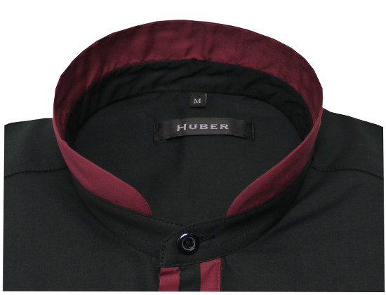 HUBER Stehkragen Hemd schwarz-weinrot HU-0089 Regular