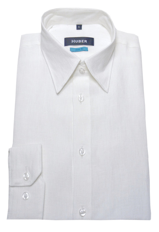 Leinen Hemd Slim Fit weiß Kentkragen von HUBER