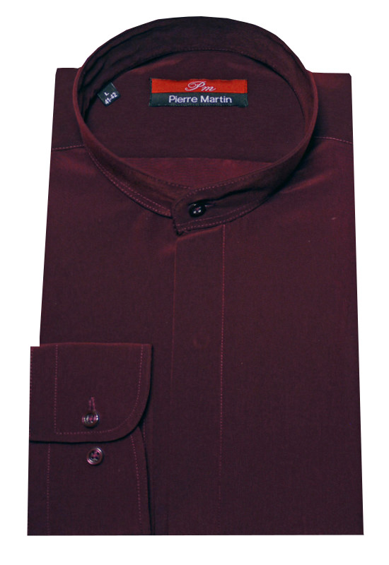 Stehkragen Hemd wein-rot verdeckte Leiste DP-0019 Regular Fit