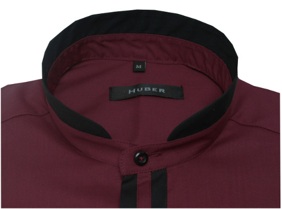 HUBER Stehkragen Hemd weinrot schwarz HU-0084 Regular
