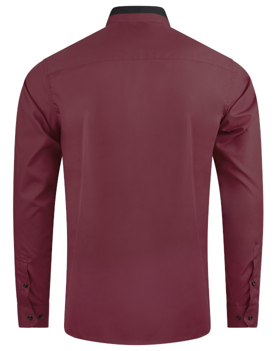 HUBER Stehkragen Hemd weinrot schwarz HU-0084 Regular
