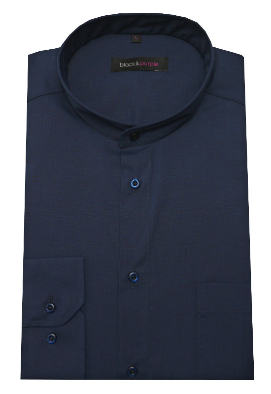 Stehkragen Hemd marine blau bügelleicht  BP-0010 Regular Fit
