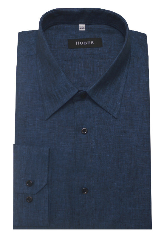 HUBER Hemd blau 100% Leinen nachhaltig HU-0058 Regular