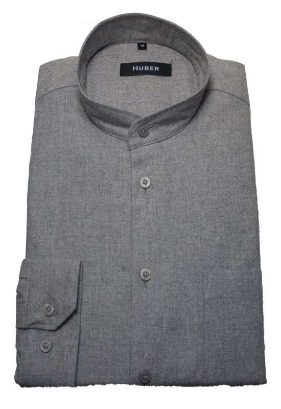 Thermo-Flanellhemd mit Stehkragen von HUBER hellgrau Baumwollmischung