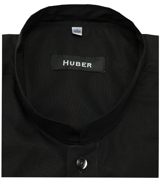 HUBER Herren Mao Mandarin Stehkragen Hemd schwarz Regular Fit HU-0072 Made in Europa