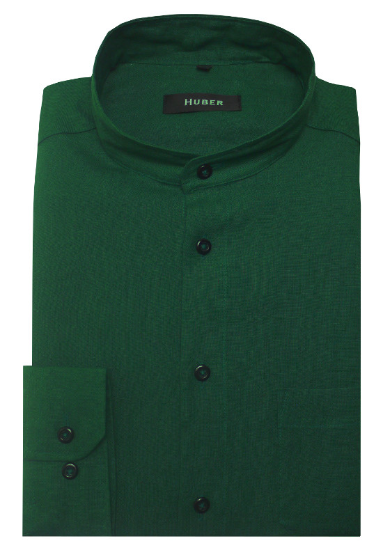 HUBER Stehkragen Hemd grün 100% Leinen nachhaltig Regular HU-0040