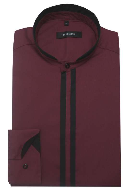 HUBER Stehkragen Hemd weinrot schwarz HU-0084 Regular