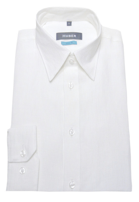 HUBER Leinen Hemd weiß Kent-Kragen HU-0371 Slim Fit