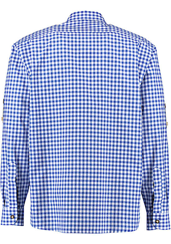 Trachtenhemd blau kariert mit Stickerei und Krempelarm TH-0251 Regular Fit