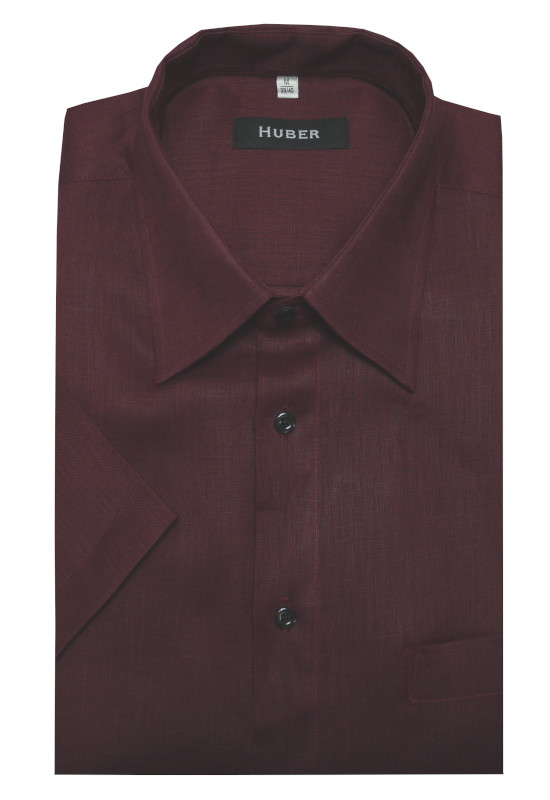 HUBER Kurzarm Hemd weinrot 100% Leinen feiner leichter Stoff HU-0105 Regular