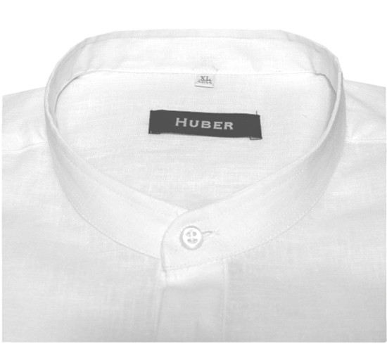 HUBER Schlupf-Hemd Stehkragen weiß und schwarz 100% Leinen HU-0501 Regular Fit