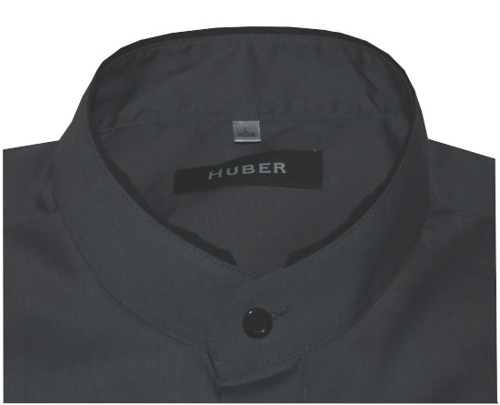 HUBER Stehkragen Hemd grau mit Kontrast Regular Fit HU-0077 Made in EU