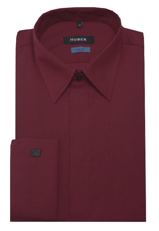 HUBER Umschlag-Manschetten Hemd rot HU-0364 Slim Fit