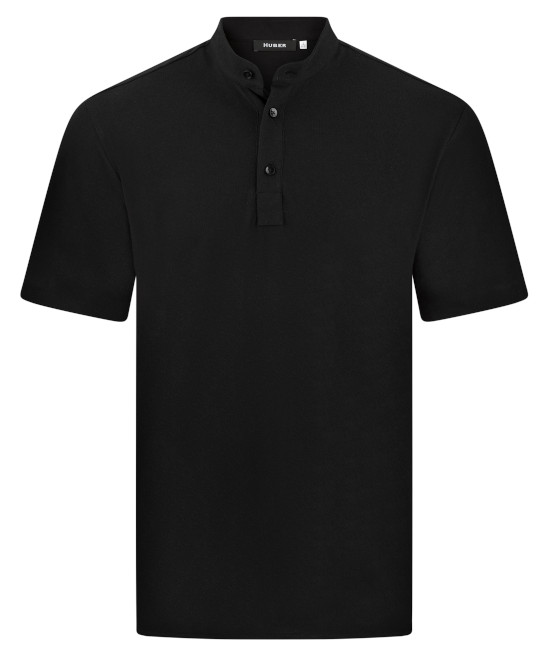 HUBER Poloshirt Stehkragen Kurzarm schwarz 100% Baumwolle HU-0202 Comfort Fit