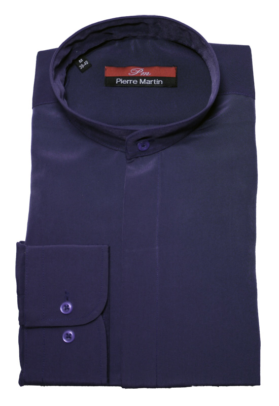 Stehkragenhemd von Del Pierro mit verdeckter Knopfleiste lila Baumwollmischung