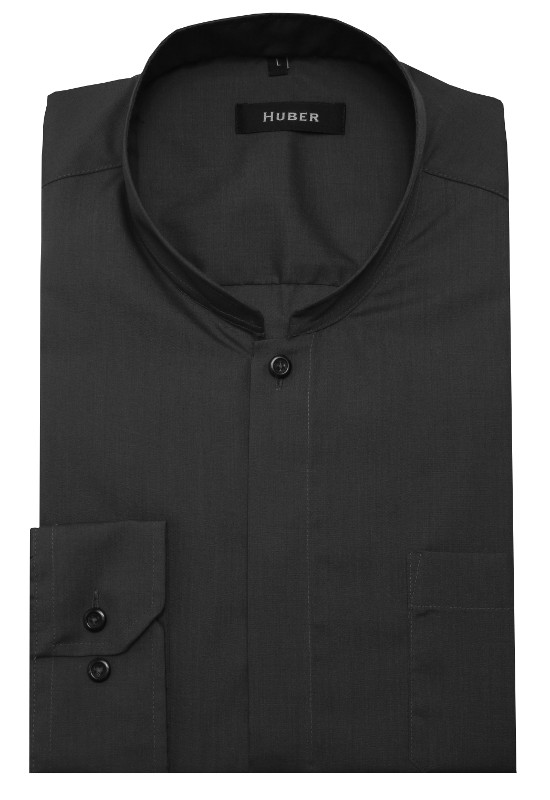 HUBER Stehkragen Hemd grau Asia Kragen Regular Fit HU-0073