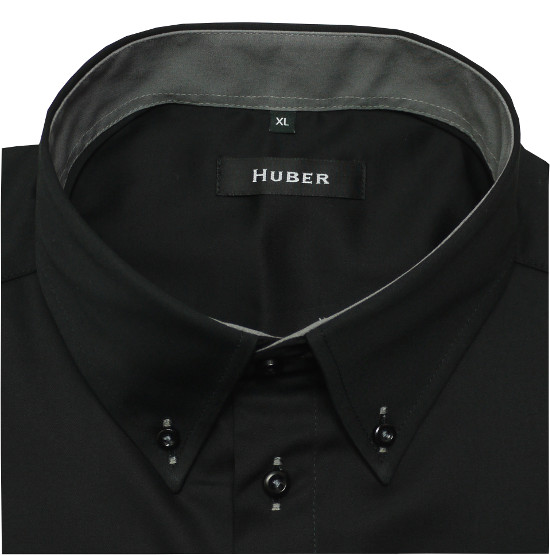 HUBER Hemd mit Button-down-Kragen schwarz-grau Regular HU-0440