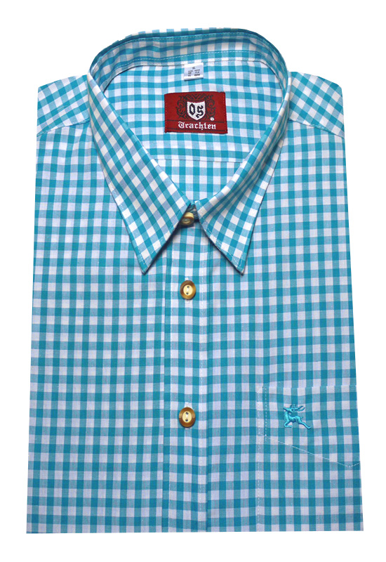 Orbis Trachtenhemd türkis Krempelarm OS-0066 Regular Fit