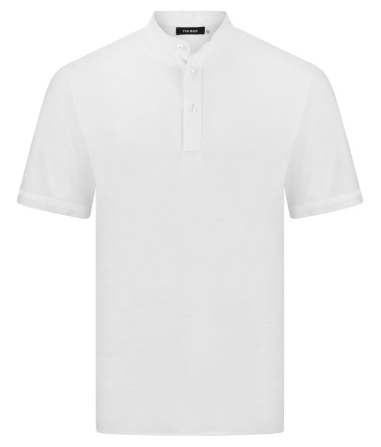 HUBER Poloshirt Stehkragen Kurzarm weiß 100% Baumwolle HU-0201 Comfort Fit