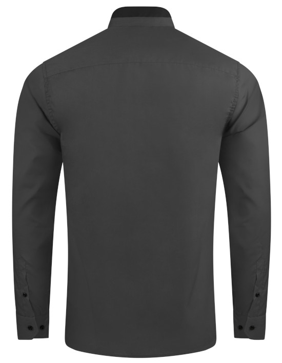 HUBER Stehkragen Hemd grau schwarz HU-0086 Regular