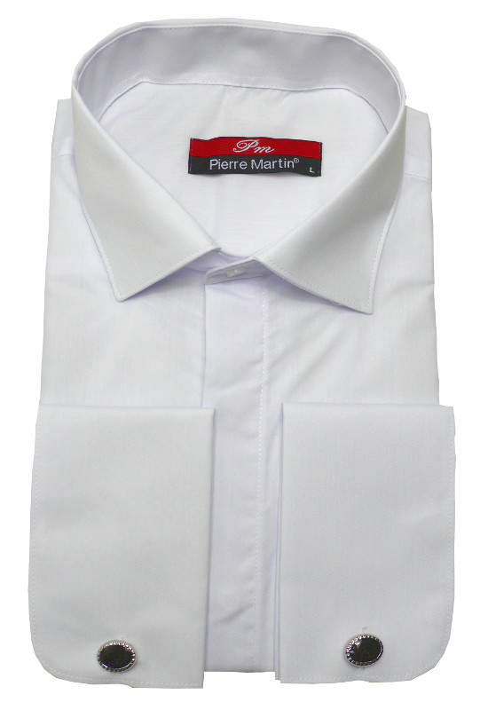 Umschlag-Manschetten Hemd weiß von Pierre Martin verdeckte Leiste
