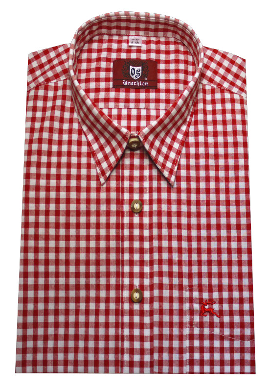 Orbis Trachtenhemd rot weiß kariert Krempelarm Regular Fit OS-0071