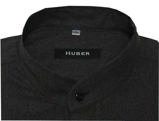 HUBER Stehkragen Hemd dunkelgrau edler softweicher Twill Regular Fit HU-0096