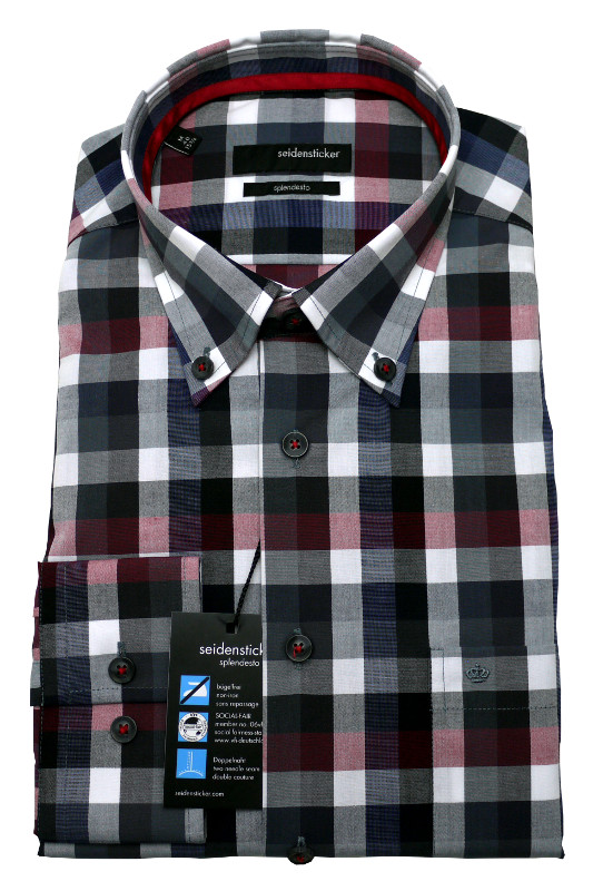 Freizeit Hemd von Seidensticker Splendesto mit Button-down-Kragen Karo gross Baumwolle bügelfrei