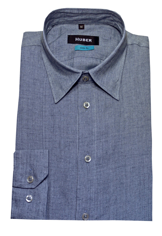HUBER Leinen Hemd jeans-blau Kentkragen HU-0374 Slim Fit