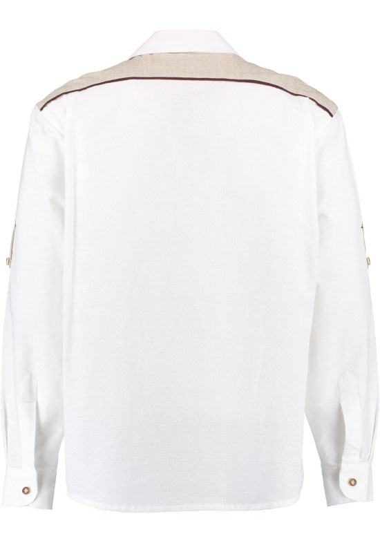 Trachtenhemd weiß mit Stickerei, Schulterpasse und Krempelarm Regular Fit TH-0214