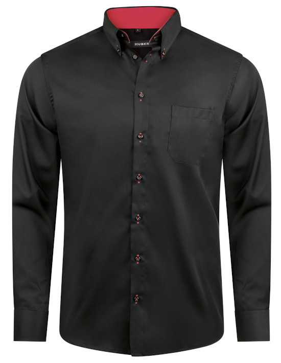 HUBER Hemd mit Button-down-Kragen schwarz-rot Regular Fit HU-0098