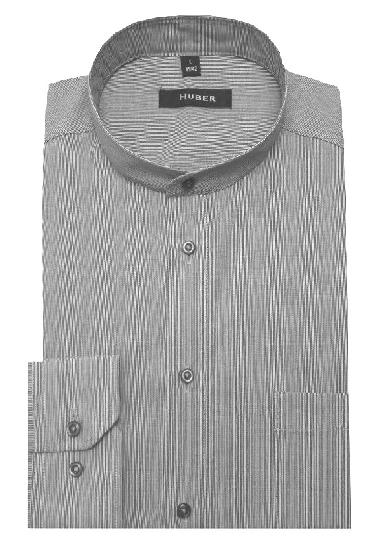 HUBER Stehkragen Hemd grau gestreift HU-0079 Regular